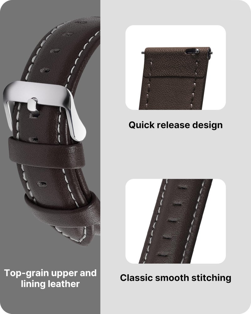 Fullmosa Watch Straps 20mm, Axus Series Leather Strap Replacement Watch Strap with Stainless Steel Metal Clasp for Men Women 14/16/18/20/22/24mm, Dark Brown 20mm - Image 4